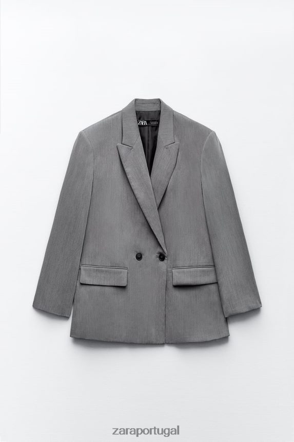 jaqueta trespassada dupla grande mulheres Zara marga cinza Z2080L156 roupas