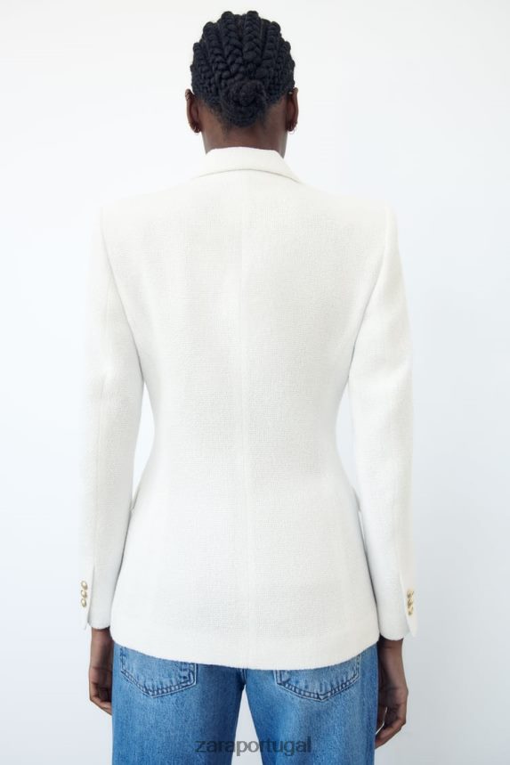 jaqueta trespassada texturizada mulheres Zara ostra branca Z2080L175 roupas