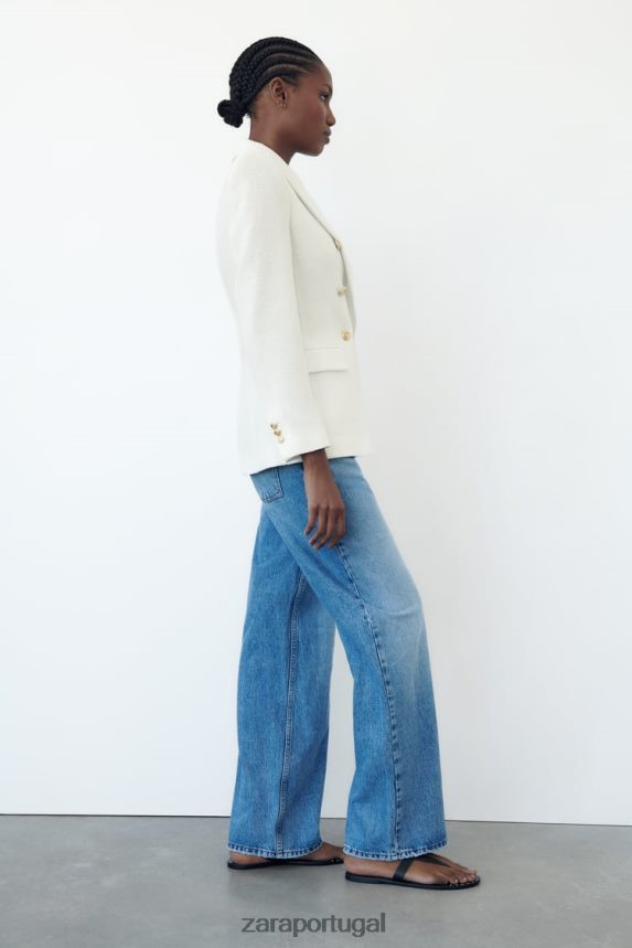 jaqueta trespassada texturizada mulheres Zara ostra branca Z2080L175 roupas