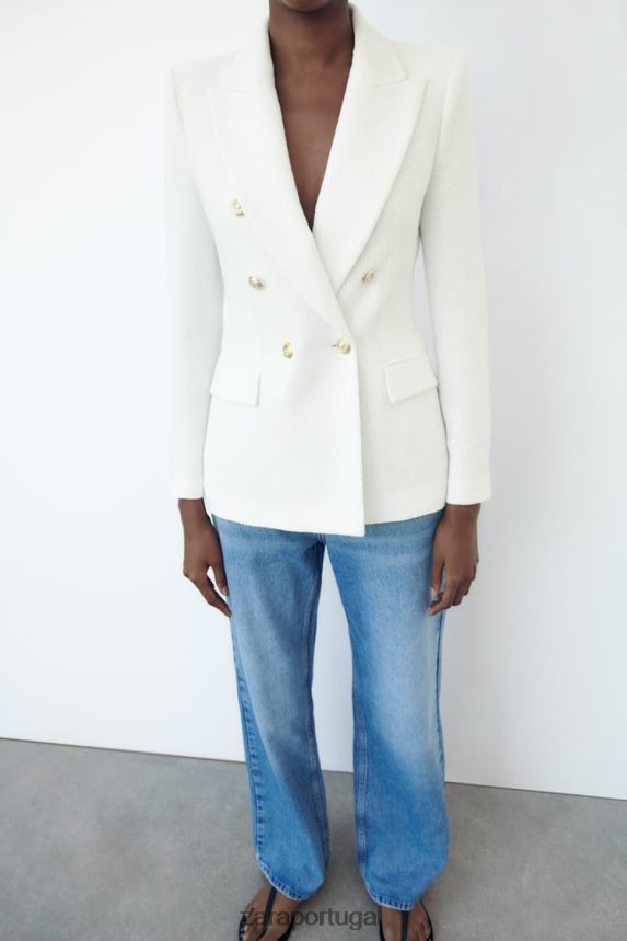 jaqueta trespassada texturizada mulheres Zara ostra branca Z2080L175 roupas