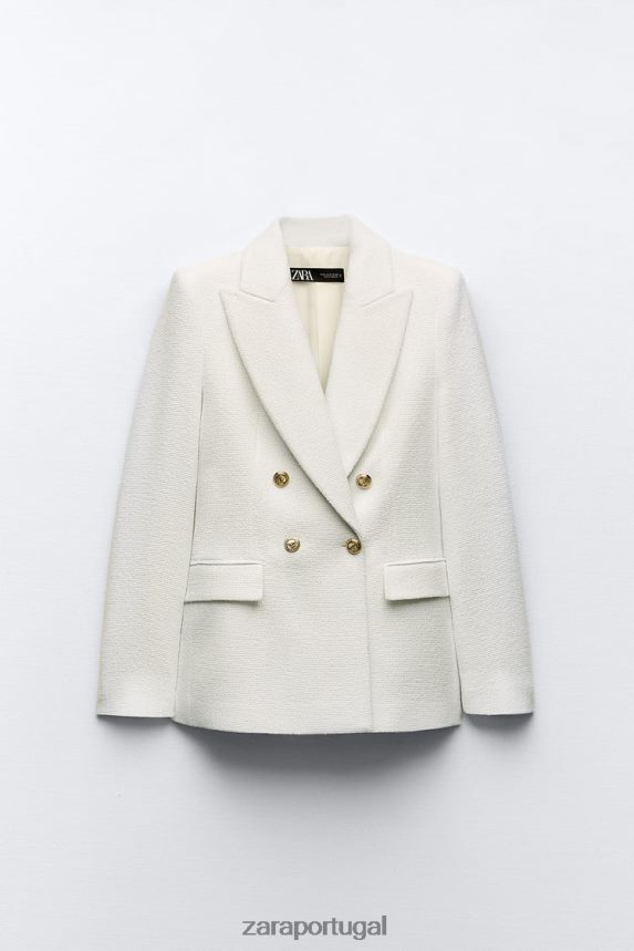 jaqueta trespassada texturizada mulheres Zara ostra branca Z2080L175 roupas