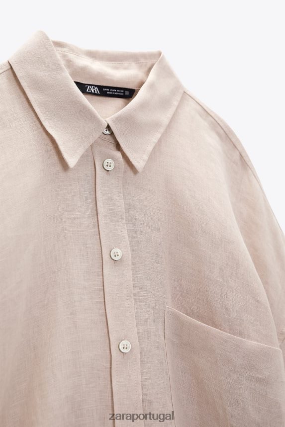 Camisa 100% linho mulheres Zara bege/rosa Z2080L365 roupas