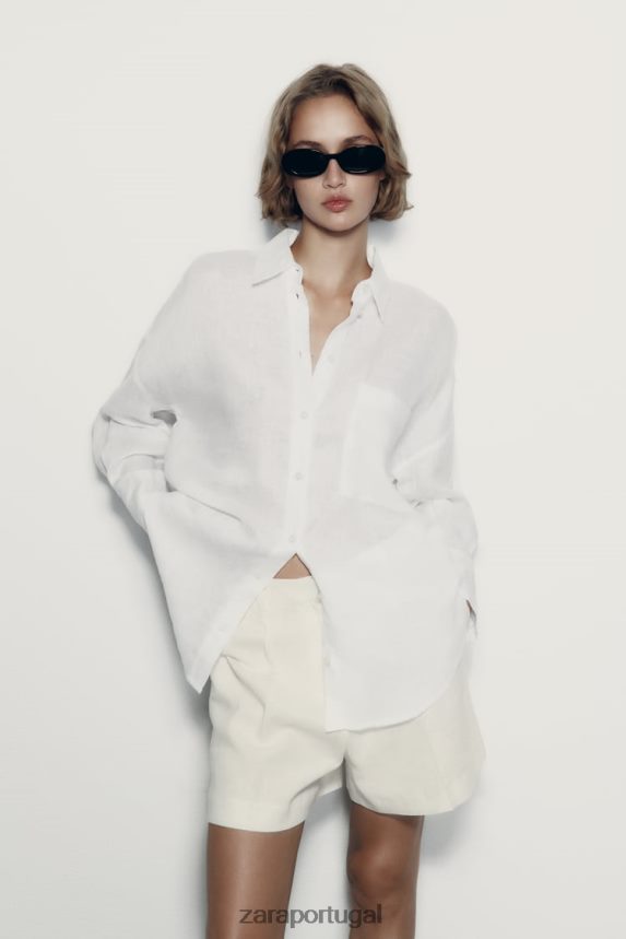 Camisa 100% linho mulheres Zara branco Z2080L303 roupas