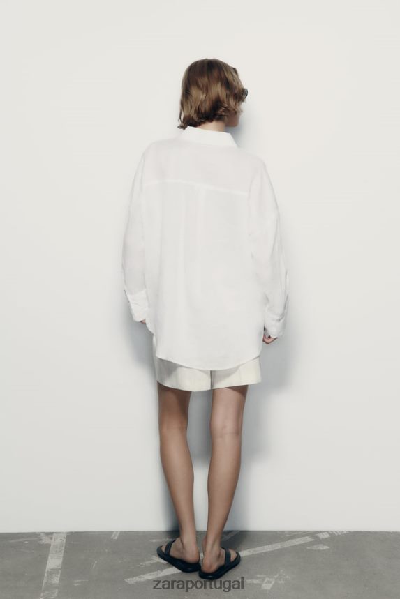 Camisa 100% linho mulheres Zara branco Z2080L303 roupas
