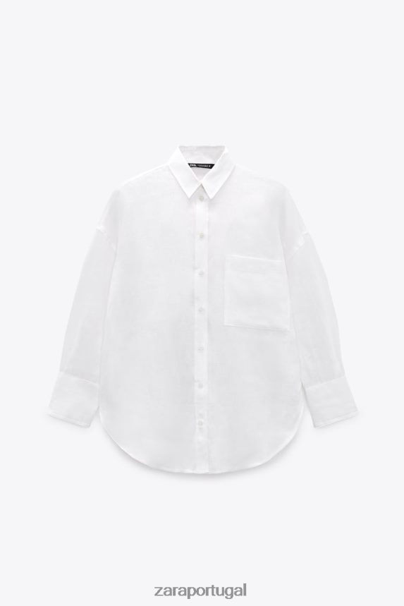 Camisa 100% linho mulheres Zara branco Z2080L303 roupas