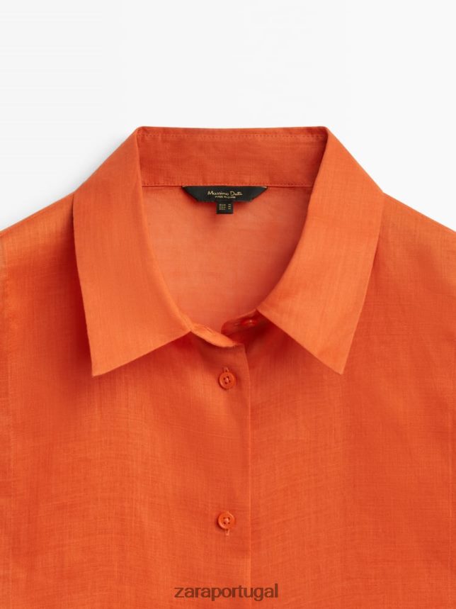 Camisa 100% rami com detalhe no peito mulheres Zara laranja Z2080L862 roupas