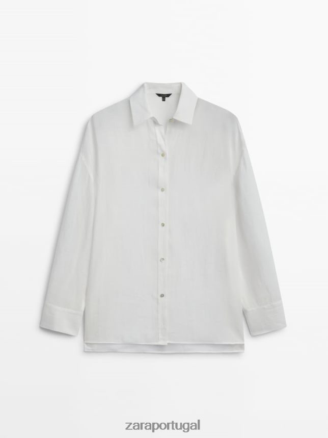 Camisa grande 100% rami mulheres Zara branco Z2080L853 roupas