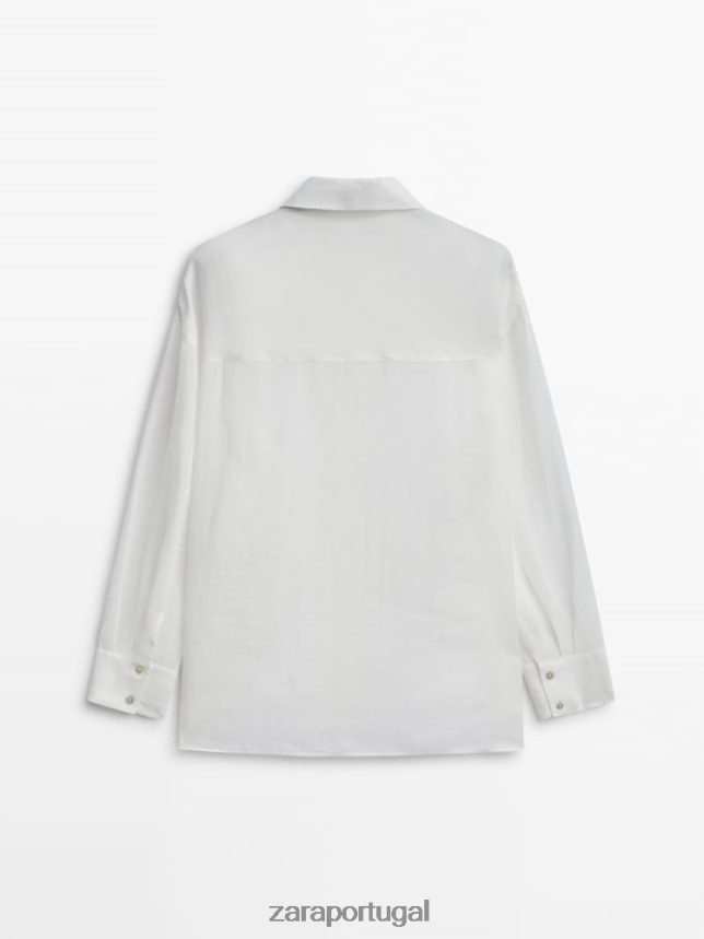 Camisa grande 100% rami mulheres Zara branco Z2080L853 roupas