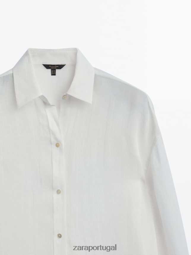 Camisa grande 100% rami mulheres Zara branco Z2080L853 roupas
