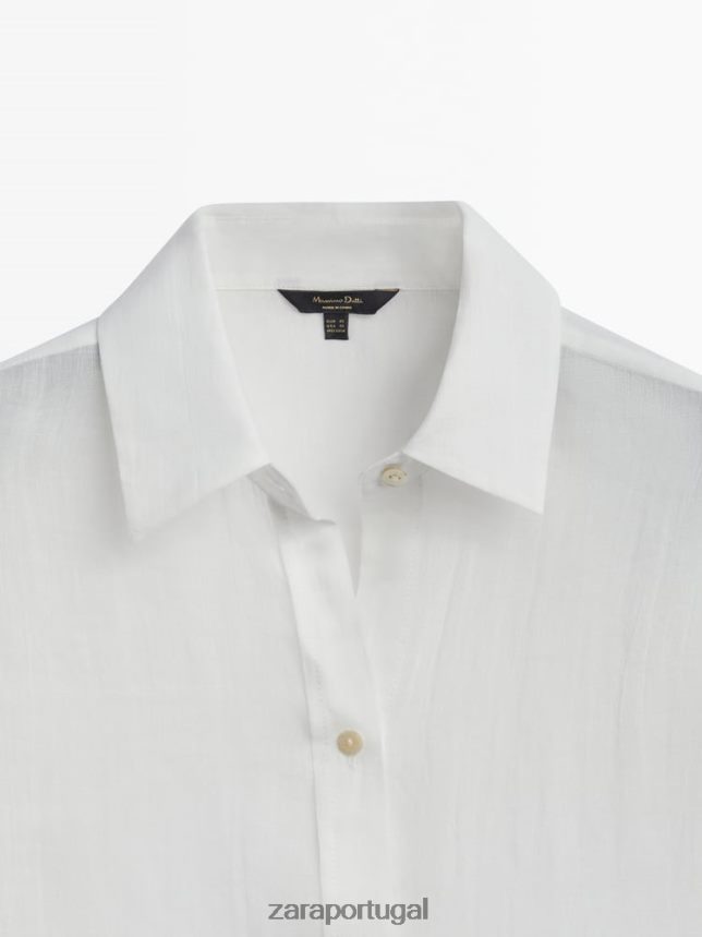 Camisa grande 100% rami mulheres Zara branco Z2080L853 roupas