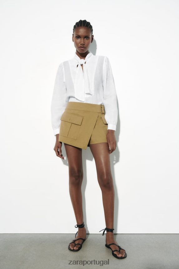 Camisa laço 100% linho mulheres Zara branco Z2080L457 roupas