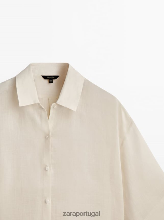 Camisa manga curta 100% rami mulheres Zara cru Z2080L863 roupas