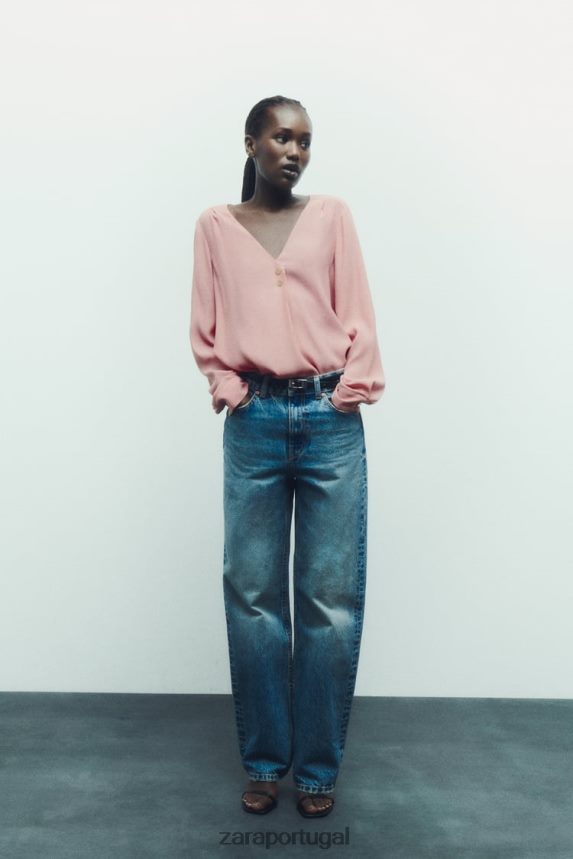blusa com botões dourados mulheres Zara rosa Z2080L441 roupas