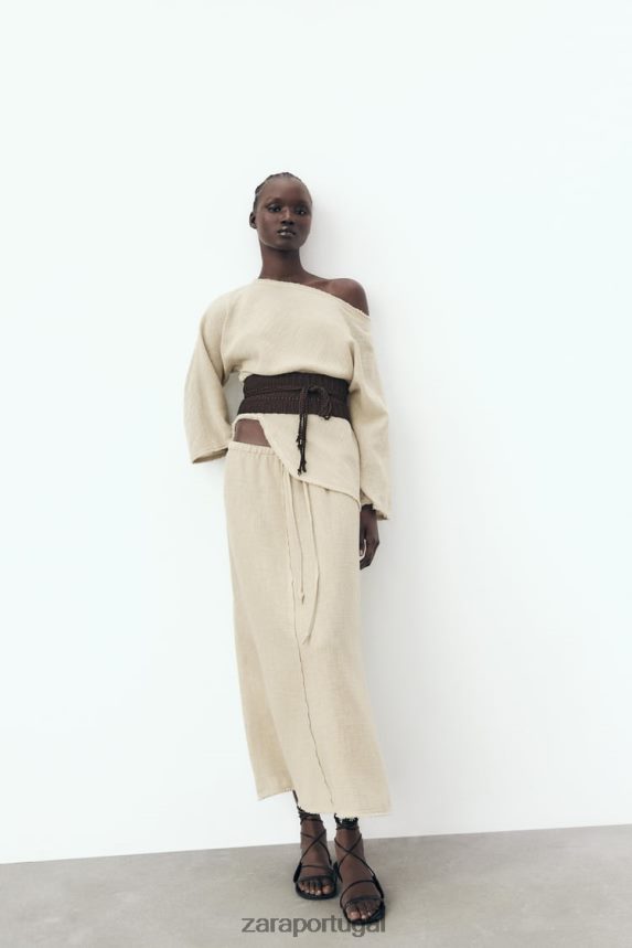 blusa com textura rústica mulheres Zara areia Z2080L382 roupas