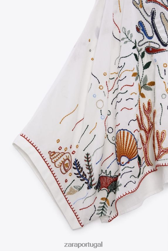 blusa de algodão bordada mulheres Zara ostra branca Z2080L400 roupas