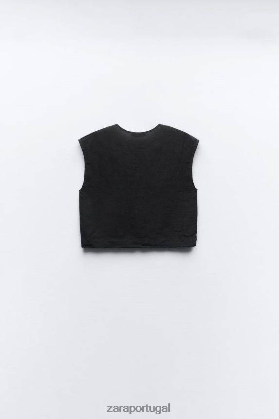 blusa de linho mulheres Zara cinza antracite Z2080L450 roupas