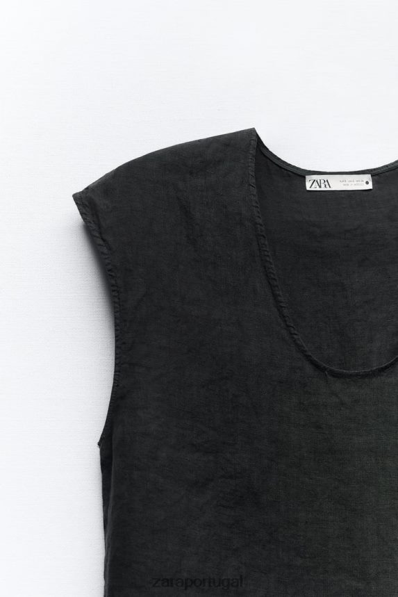 blusa de linho mulheres Zara cinza antracite Z2080L450 roupas