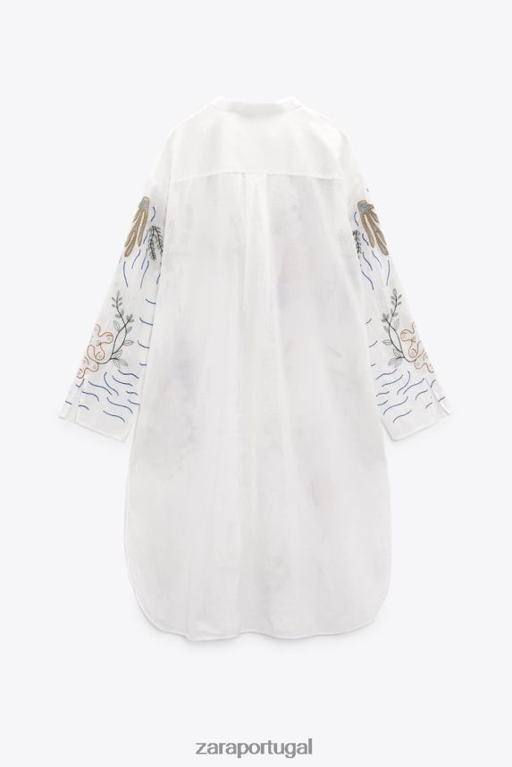 blusa longa bordada mulheres Zara ostra branca Z2080L362 roupas