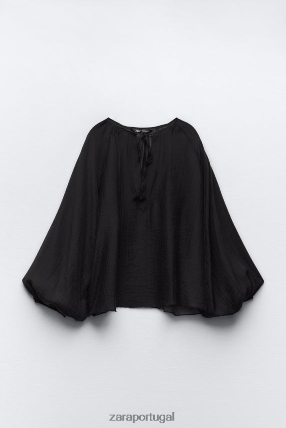blusa manga balão mulheres Zara preto Z2080L428 roupas