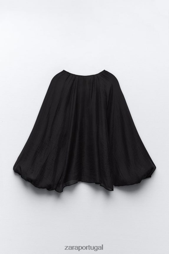 blusa manga balão mulheres Zara preto Z2080L428 roupas