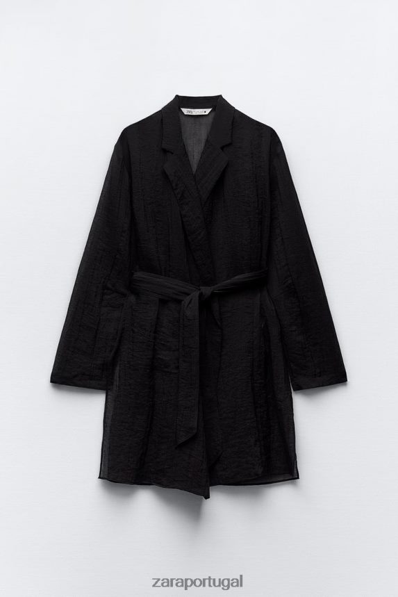 blusa minimalista com cinto mulheres Zara preto Z2080L370 roupas