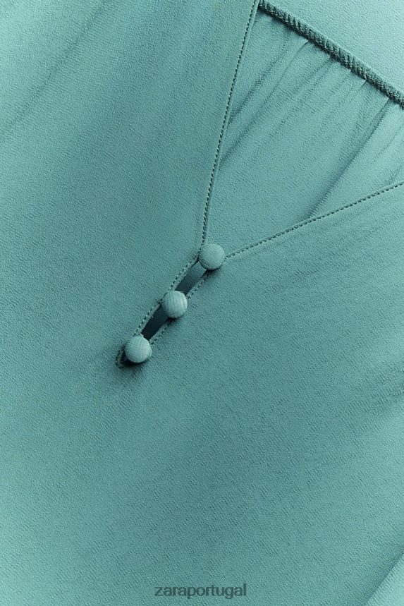 blusa oversized esvoaçante franzida mulheres Zara Aço azul Z2080L454 roupas