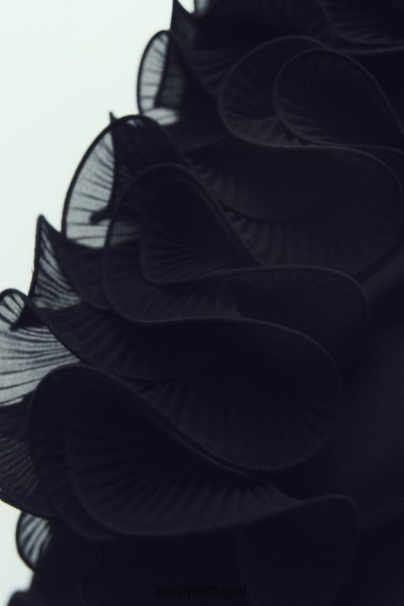 blusa semitransparente com babados e pregas mulheres Zara preto Z2080L337 roupas