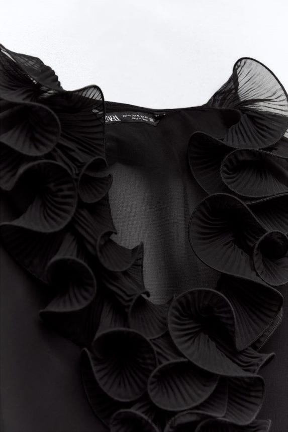 blusa semitransparente com babados e pregas mulheres Zara preto Z2080L337 roupas