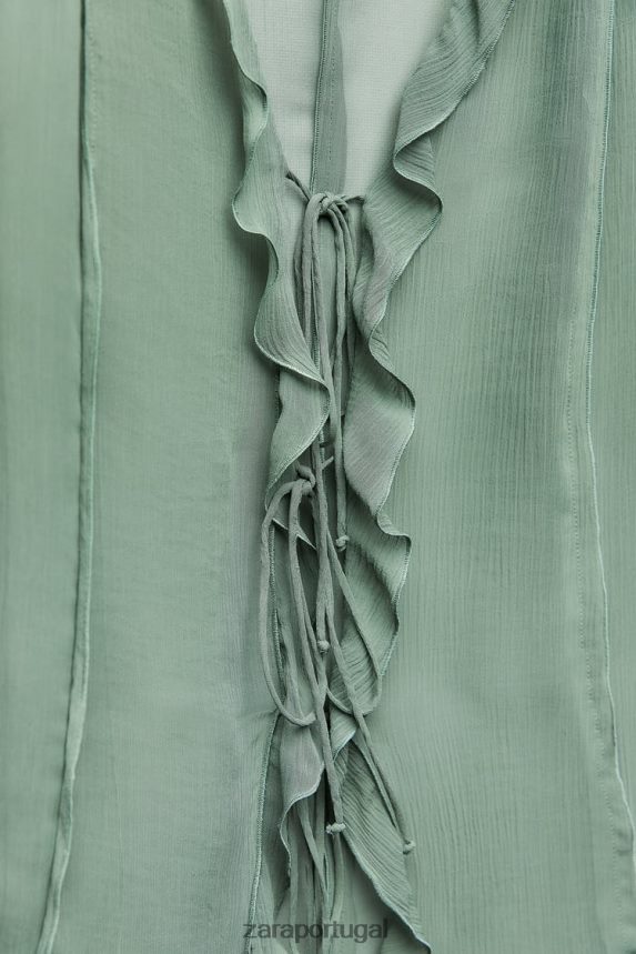 blusa semitransparente com babados mulheres Zara verde Mar Z2080L376 roupas