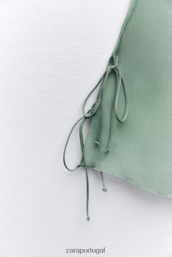blusa semitransparente com babados mulheres Zara verde Mar Z2080L376 roupas