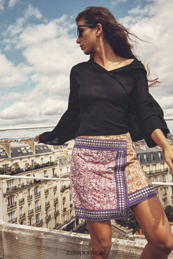 blusa semitransparente com capuz mulheres Zara preto Z2080L430 roupas