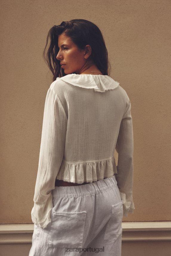 blusa texturizada com babados mulheres Zara cru Z2080L364 roupas