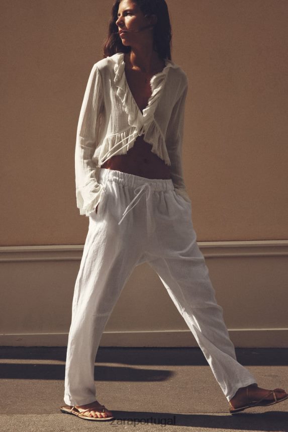 blusa texturizada com babados mulheres Zara cru Z2080L364 roupas