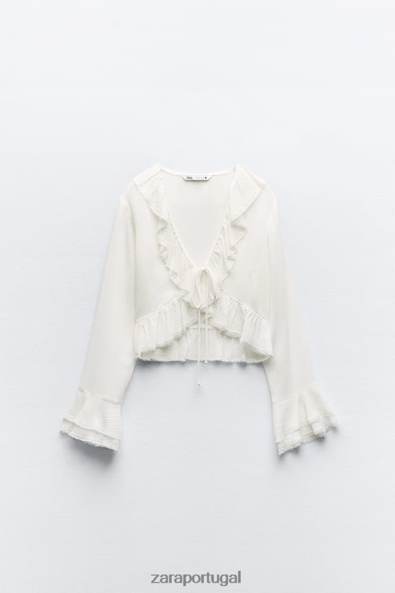 blusa texturizada com babados mulheres Zara cru Z2080L364 roupas