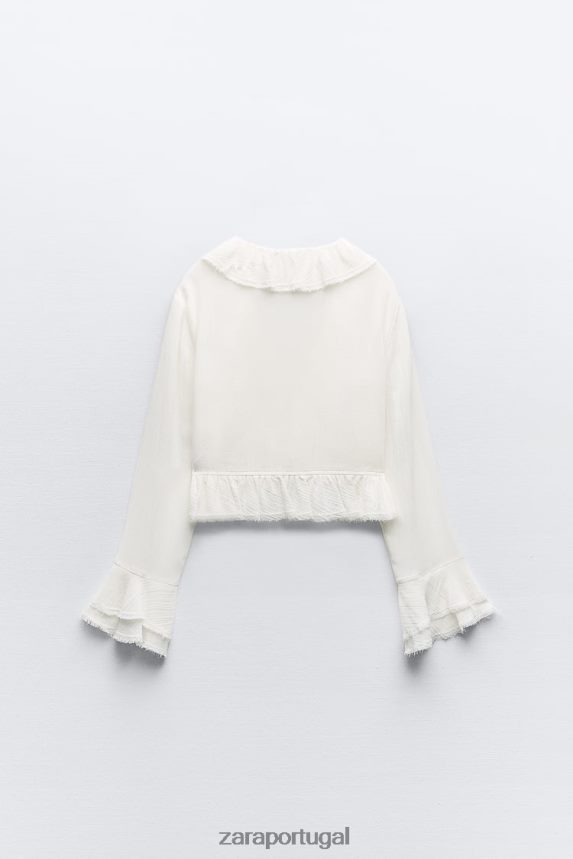 blusa texturizada com babados mulheres Zara cru Z2080L364 roupas