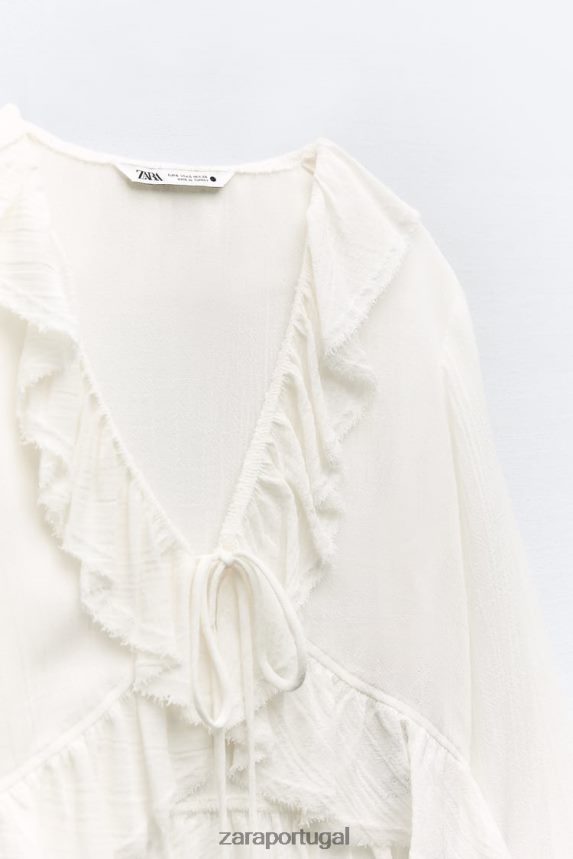 blusa texturizada com babados mulheres Zara cru Z2080L364 roupas