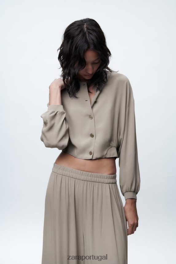 bombardeiro curto fluido mulheres Zara cinza pérola Z2080L361 roupas