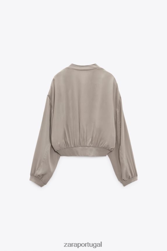 bombardeiro curto fluido mulheres Zara cinza pérola Z2080L361 roupas