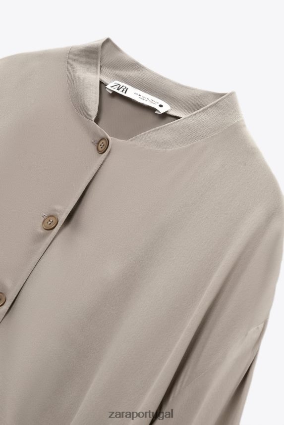 bombardeiro curto fluido mulheres Zara cinza pérola Z2080L361 roupas