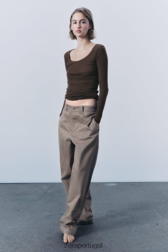 camisa canelada premium mulheres Zara marrom Z2080L831 roupas