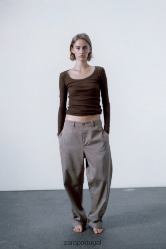 camisa canelada premium mulheres Zara marrom Z2080L831 roupas