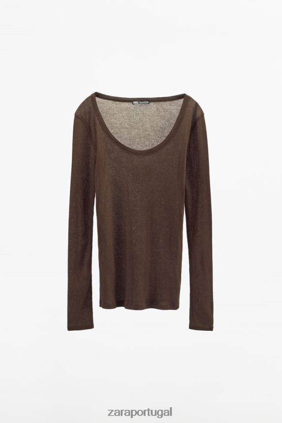camisa canelada premium mulheres Zara marrom Z2080L831 roupas