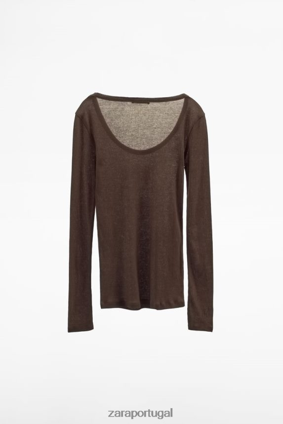 camisa canelada premium mulheres Zara marrom Z2080L831 roupas