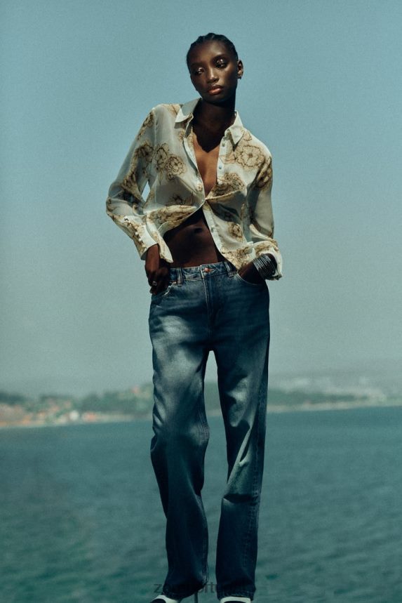 camisa com estampa floral mulheres Zara areia/azul Z2080L419 roupas