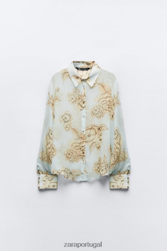 camisa com estampa floral mulheres Zara areia/azul Z2080L419 roupas