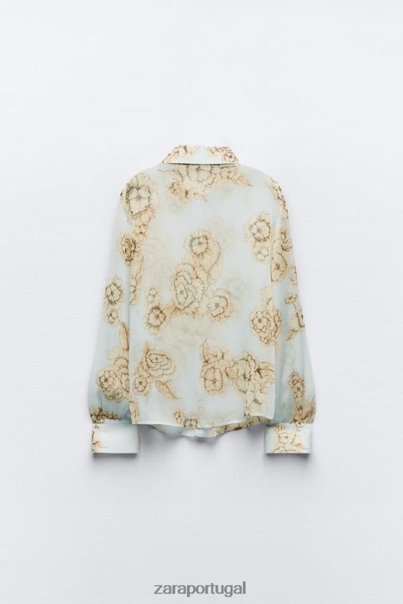 camisa com estampa floral mulheres Zara areia/azul Z2080L419 roupas
