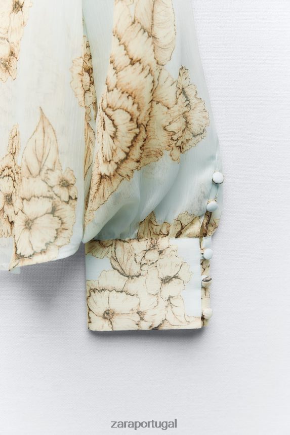 camisa com estampa floral mulheres Zara areia/azul Z2080L419 roupas