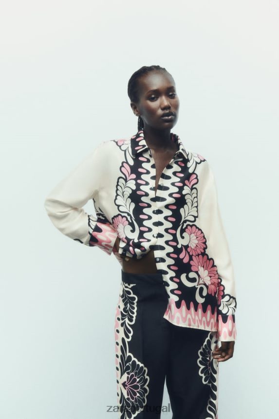 camisa com estampa floral mulheres Zara cru/preto Z2080L360 roupas