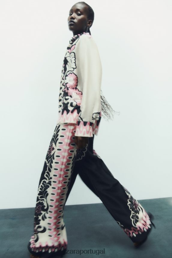 camisa com estampa floral mulheres Zara cru/preto Z2080L360 roupas