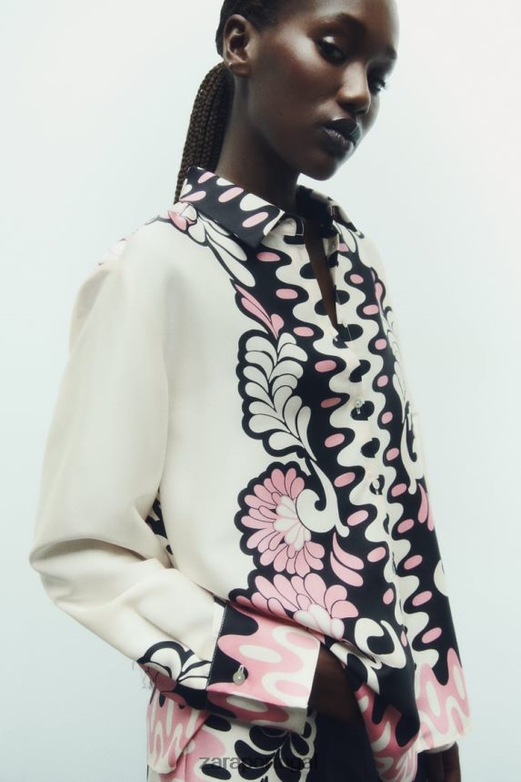 camisa com estampa floral mulheres Zara cru/preto Z2080L360 roupas